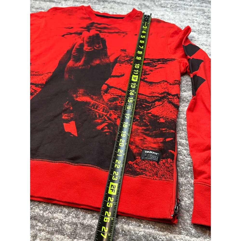 Trukfit‎ Sweatshirt Mens Small Red Praying Hands Graphic Side Zip All Over Print - Picture 8 of 15